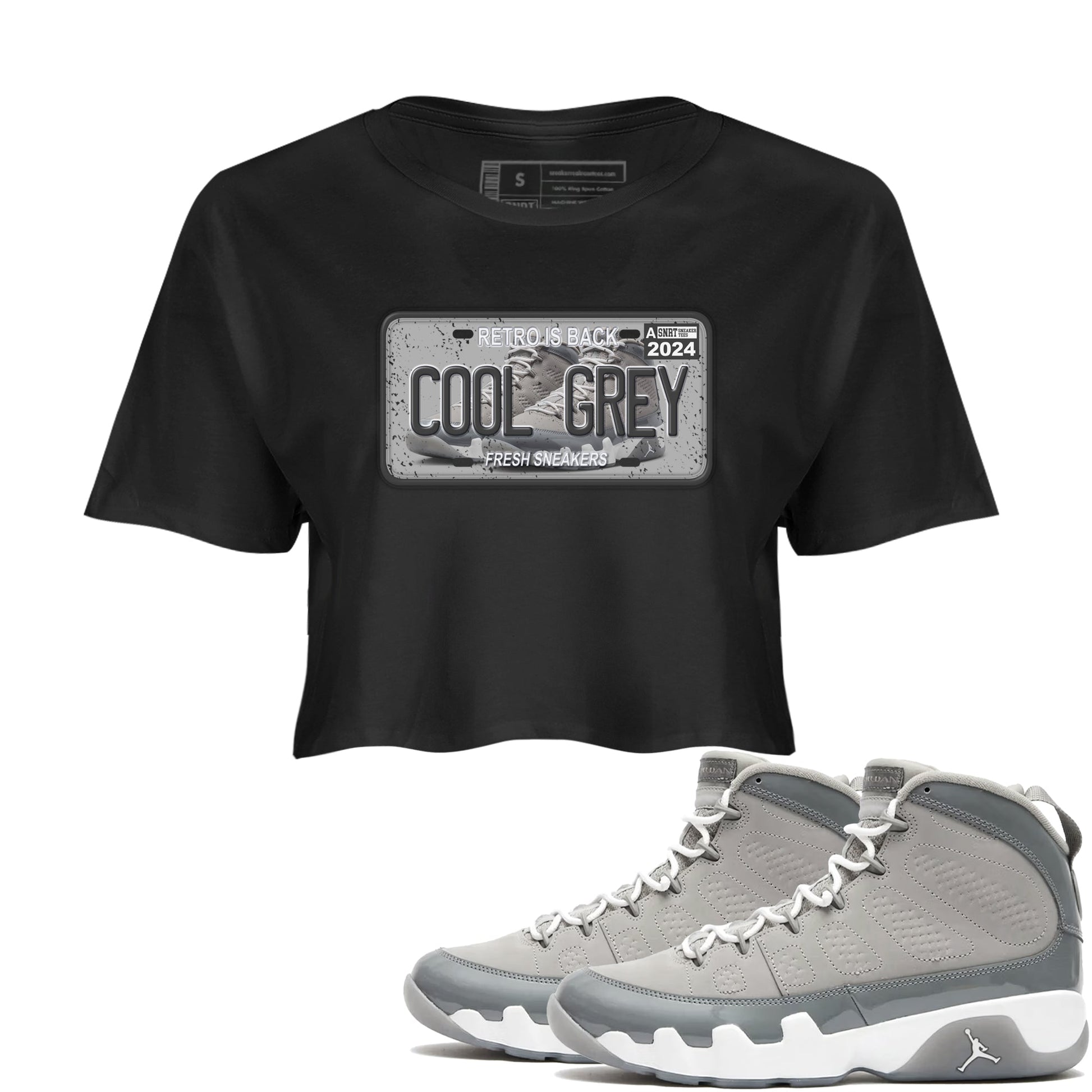 9s Cool Grey shirts to match jordans Sneaker Plate sneaker match tees Air Jordan 9 Retro Cool Grey match shoes to clothes SNRT Sneaker Tees unisex cotton Black 1 crop tee