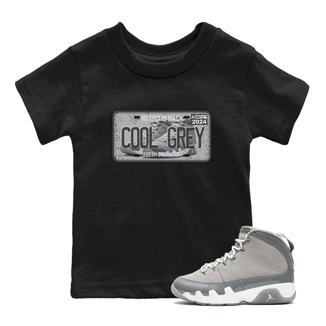 9s Cool Grey shirts to match jordans Sneaker Plate sneaker match tees Air Jordan 9 Retro Cool Grey match shoes to clothes SNRT Sneaker Tees Youth Baby Black 1 tee