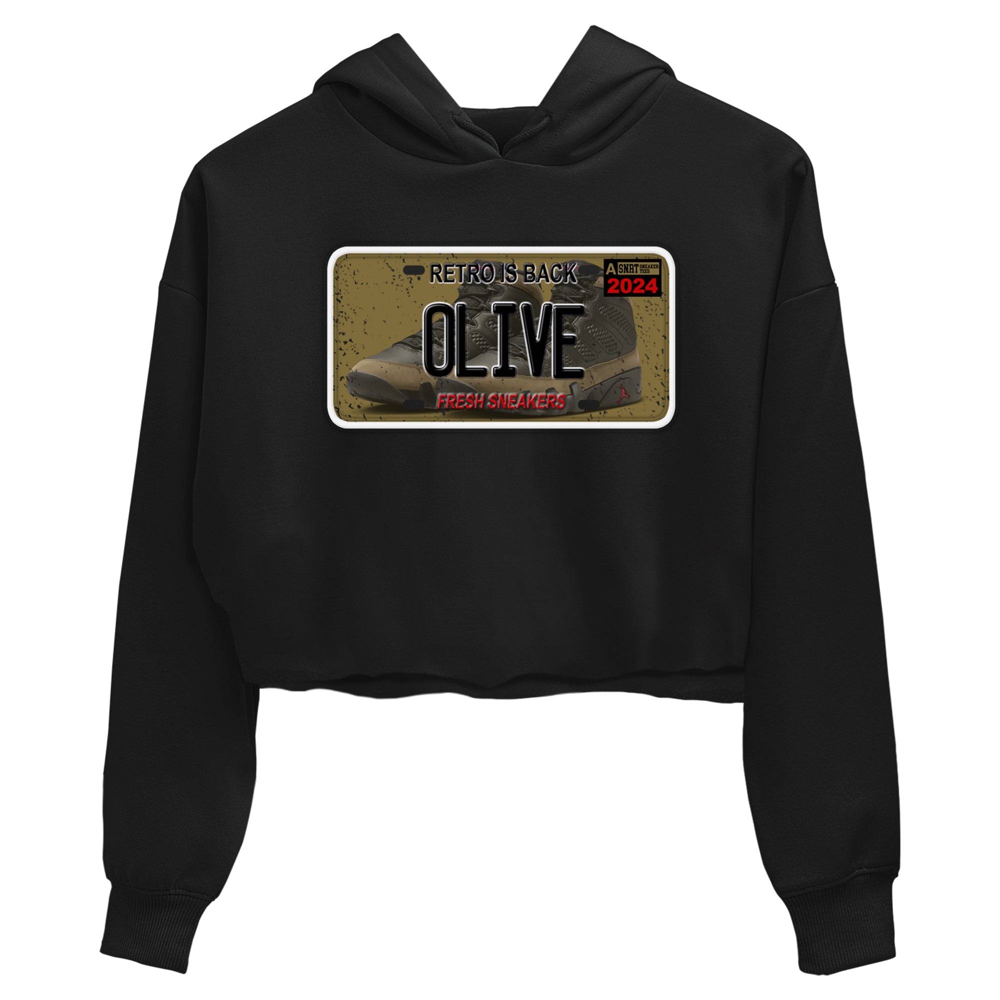 9s Olive shirts to match jordans Sneaker Plate sneaker match tees Air Jordan 9 Olive match shoes to clothes SNRT Sneaker Tees unisex cotton Black 2 crop tee