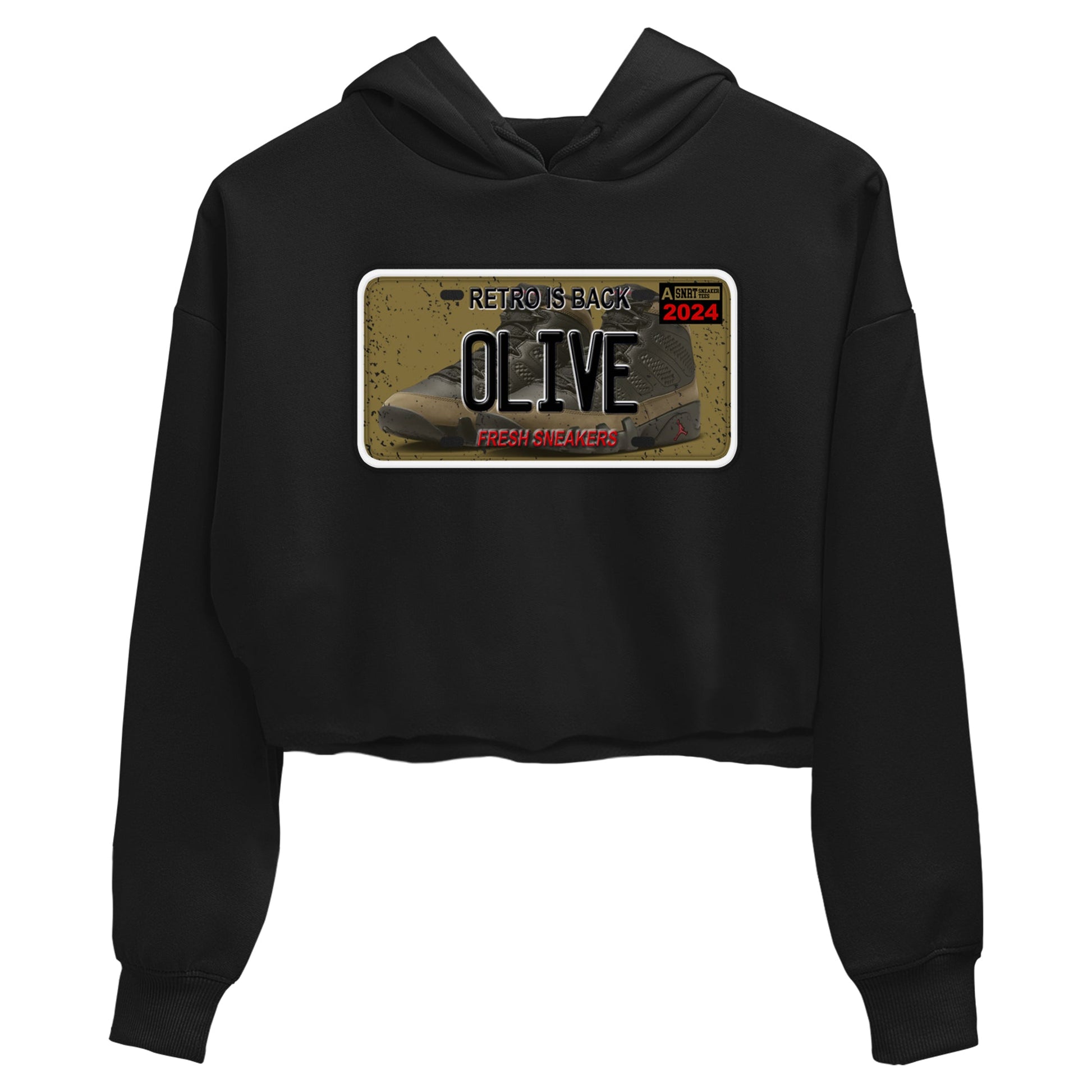 9s Olive shirts to match jordans Sneaker Plate sneaker match tees Air Jordan 9 Olive match shoes to clothes SNRT Sneaker Tees unisex cotton Black 2 crop tee