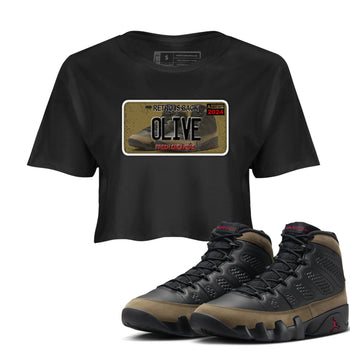 9s Olive shirts to match jordans Sneaker Plate sneaker match tees Air Jordan 9 Olive match shoes to clothes SNRT Sneaker Tees unisex cotton Black 1 crop tee