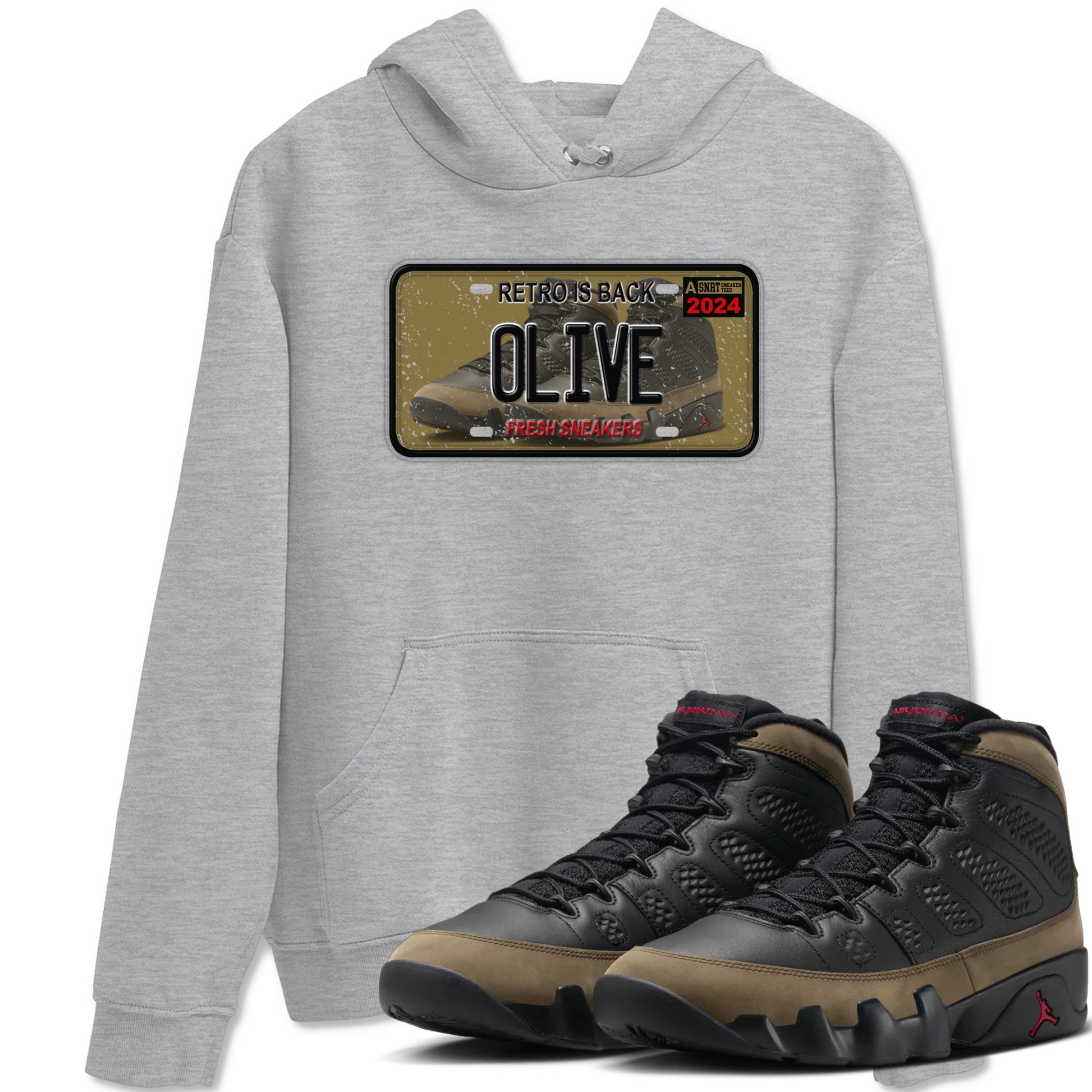 9s Olive shirts to match jordans Sneaker Plate sneaker match tees Air Jordan 9 Olive match shoes to clothes SNRT Sneaker Tees unisex cotton Heather Grey 1 shirts