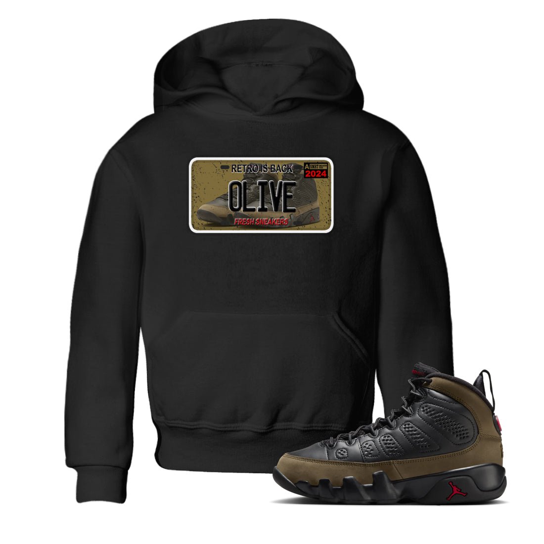 9s Olive shirts to match jordans Sneaker Plate sneaker match tees Air Jordan 9 Olive match shoes to clothes SNRT Sneaker Tees Youth Baby Black 1 tee