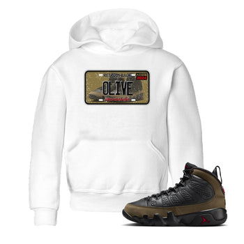 9s Olive shirts to match jordans Sneaker Plate sneaker match tees Air Jordan 9 Olive match shoes to clothes SNRT Sneaker Tees Youth Baby White 1 tee