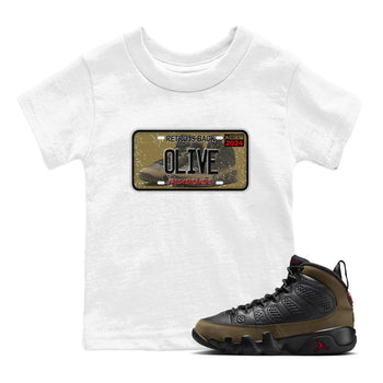 9s Olive shirts to match jordans Sneaker Plate sneaker match tees Air Jordan 9 Olive match shoes to clothes SNRT Sneaker Tees Youth Baby White 1 tee