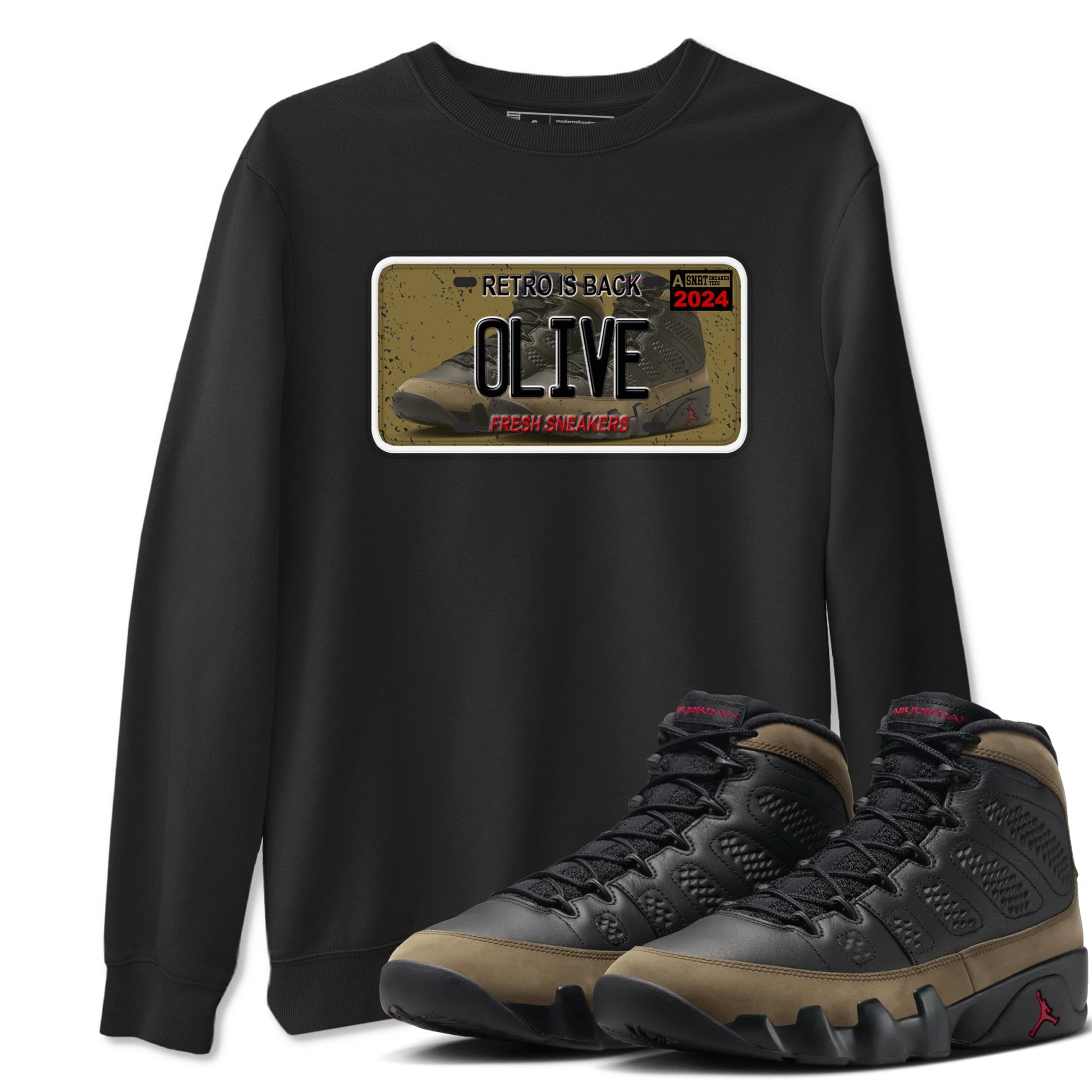 9s Olive shirts to match jordans Sneaker Plate sneaker match tees Air Jordan 9 Olive match shoes to clothes SNRT Sneaker Tees unisex cotton Black 1 shirts