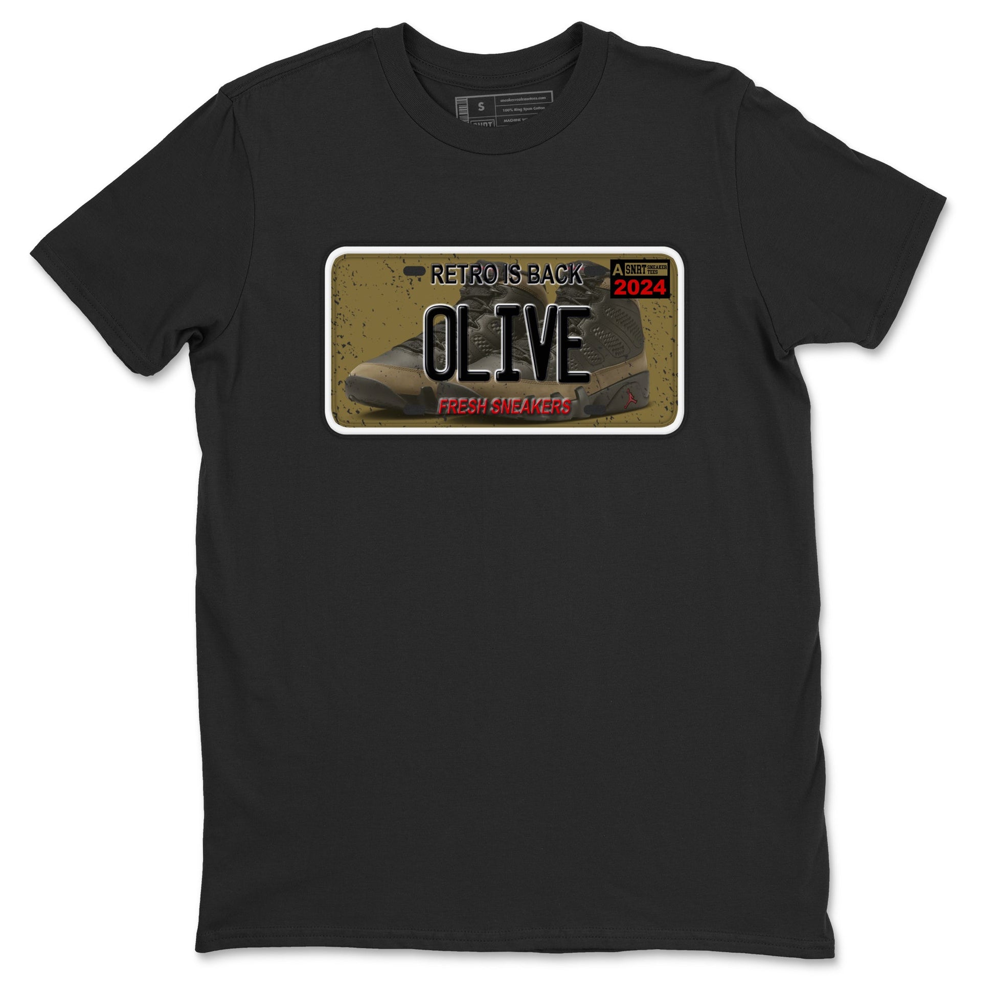 9s Olive shirts to match jordans Sneaker Plate sneaker match tees Air Jordan 9 Olive match shoes to clothes SNRT Sneaker Tees unisex cotton Black 2 shirts