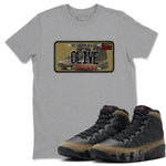 9s Olive shirts to match jordans Sneaker Plate sneaker match tees Air Jordan 9 Olive match shoes to clothes SNRT Sneaker Tees unisex cotton Heather Grey 1 shirts