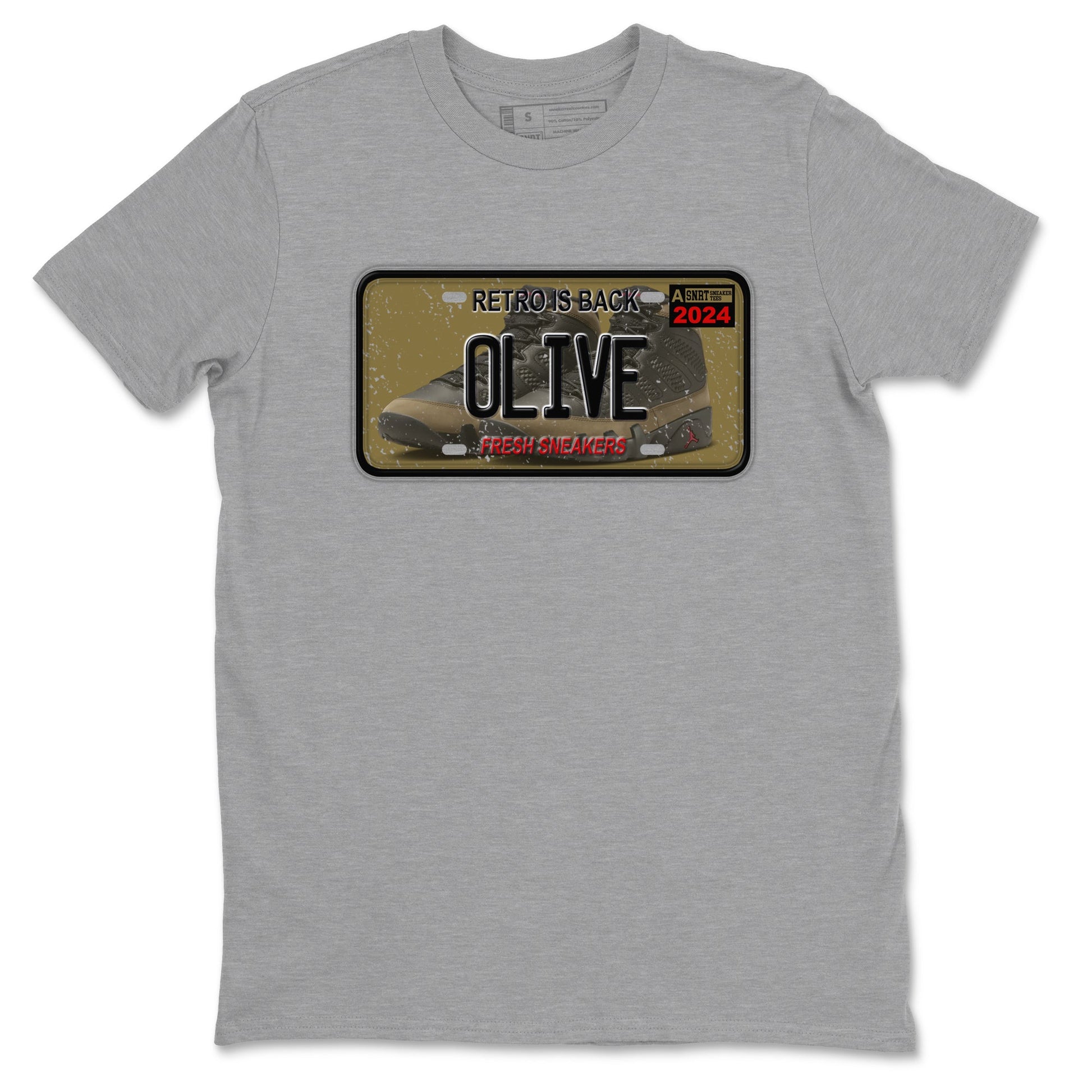 9s Olive shirts to match jordans Sneaker Plate sneaker match tees Air Jordan 9 Olive match shoes to clothes SNRT Sneaker Tees unisex cotton Heather Grey 2 shirts