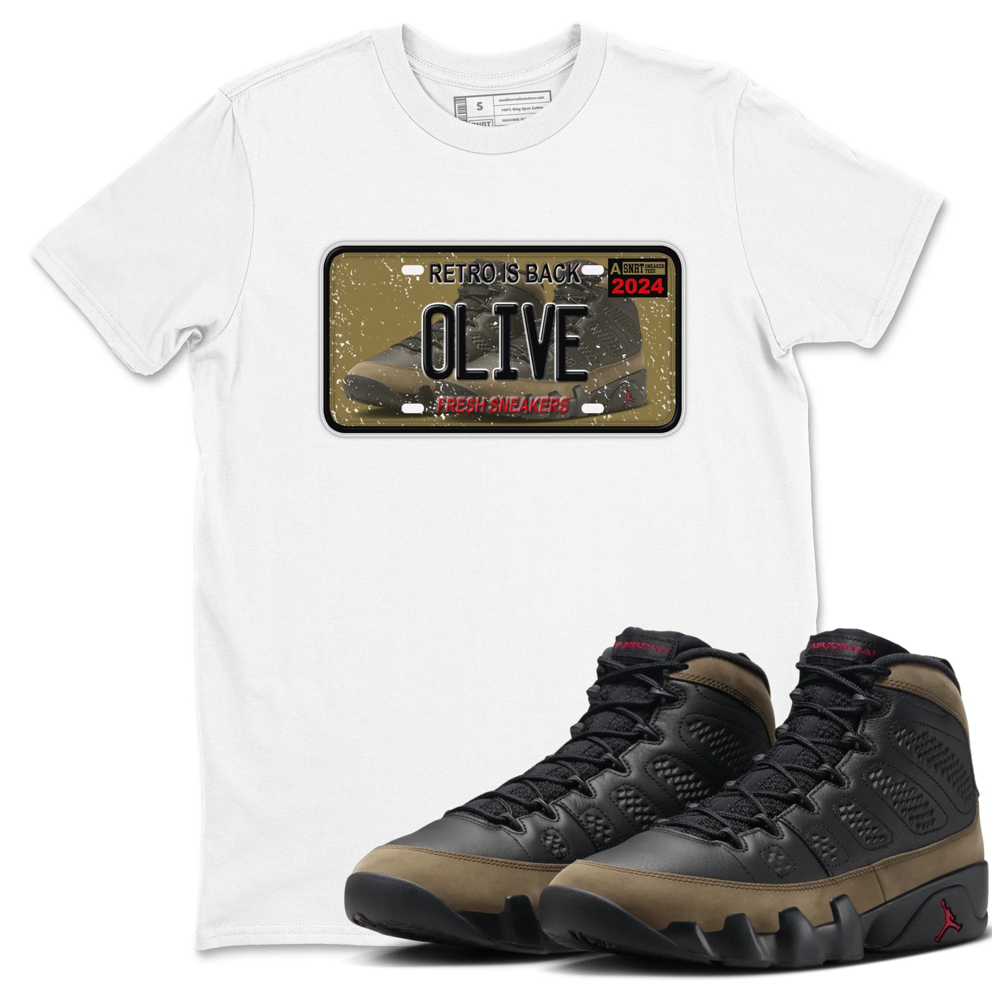 9s Olive shirts to match jordans Sneaker Plate sneaker match tees Air Jordan 9 Olive match shoes to clothes SNRT Sneaker Tees unisex cotton White 1 shirts