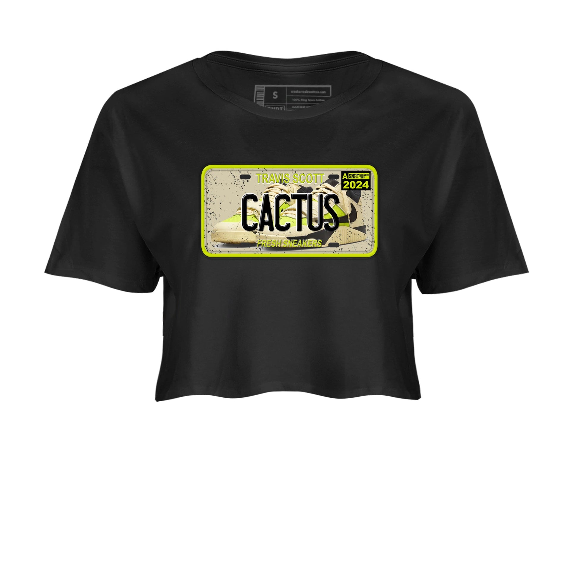 Sneaker Plate womens crop tee made to vibe with the Jordan Jumpman Jack Travis Scott Bright Cactus sneakers — the perfect match in Black 2.