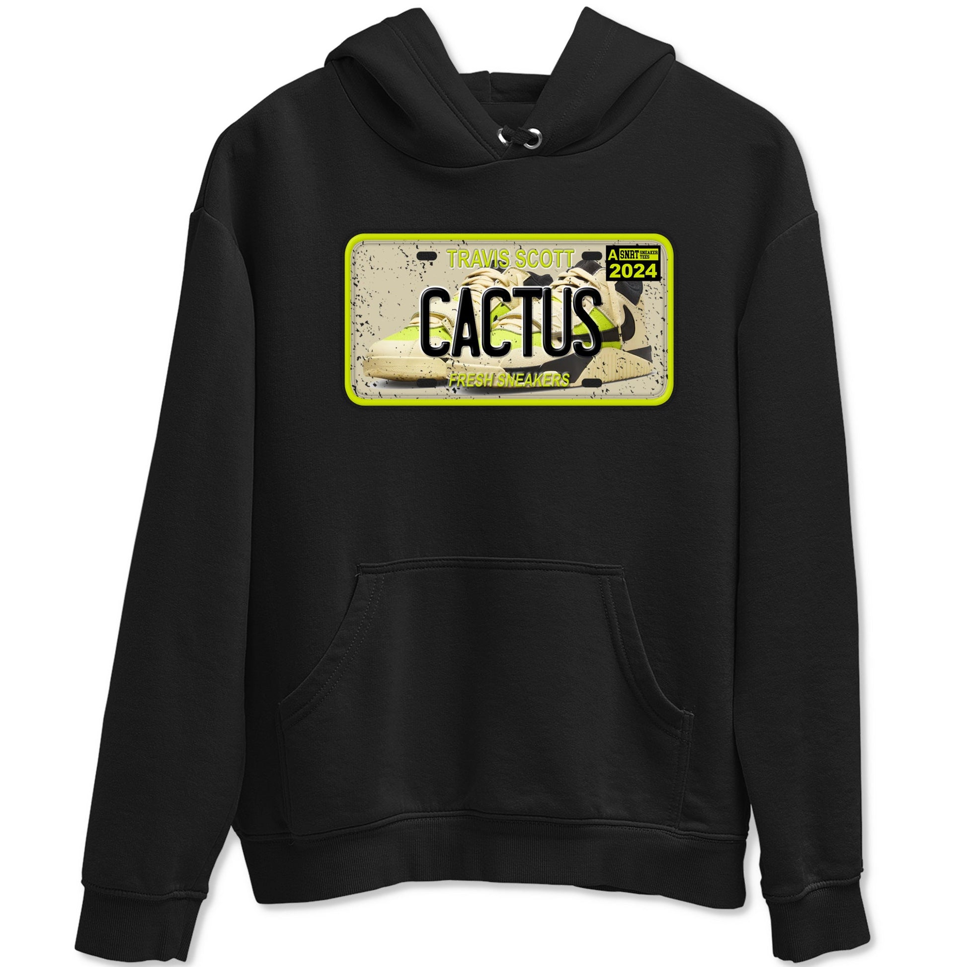 Sneaker Plate sneaker match t-shirt styled to complete your fit with the Jordan Jumpman Jack Travis Scott Bright Cactus sneakers, shown in Black 2.