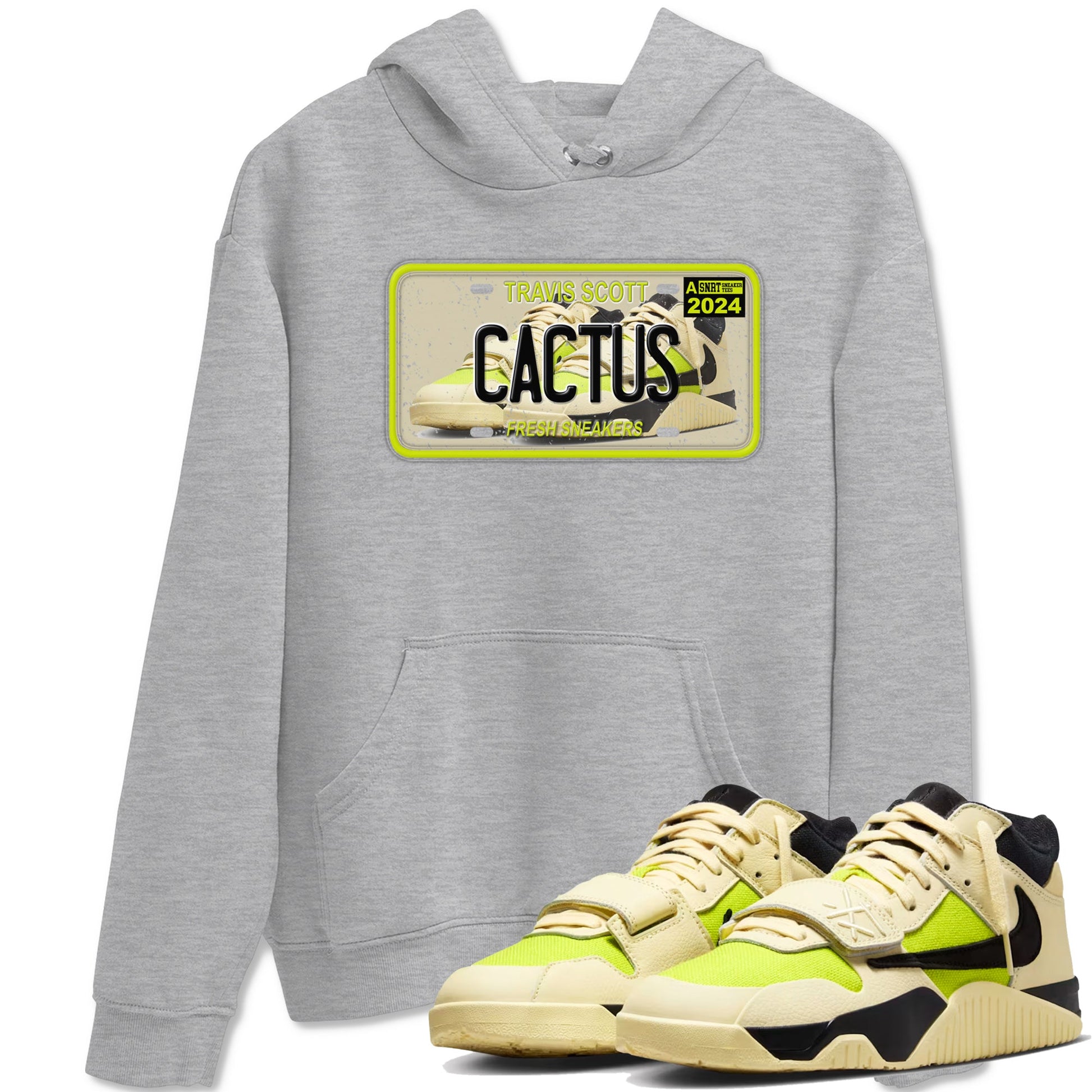 Sneaker Plate sneaker match t-shirt styled to complete your fit with the Jordan Jumpman Jack Travis Scott Bright Cactus sneakers, shown in Heather Grey 1.