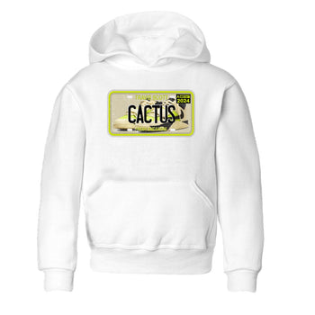 Sneaker Plate baby and kids t-shirt crafted for little sneakerheads to shine with the Jordan Jumpman Jack Travis Scott Bright Cactus sneakers, displayed in White 2.