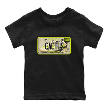 Sneaker Plate baby and kids t-shirt crafted for little sneakerheads to shine with the Jordan Jumpman Jack Travis Scott Bright Cactus sneakers, displayed in Black 2.