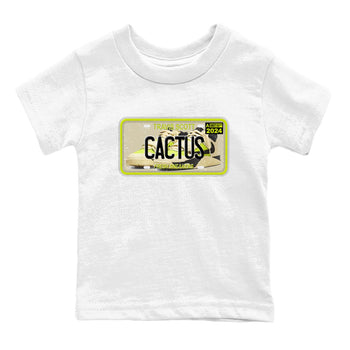 Sneaker Plate baby and kids t-shirt crafted for little sneakerheads to shine with the Jordan Jumpman Jack Travis Scott Bright Cactus sneakers, displayed in White 2.