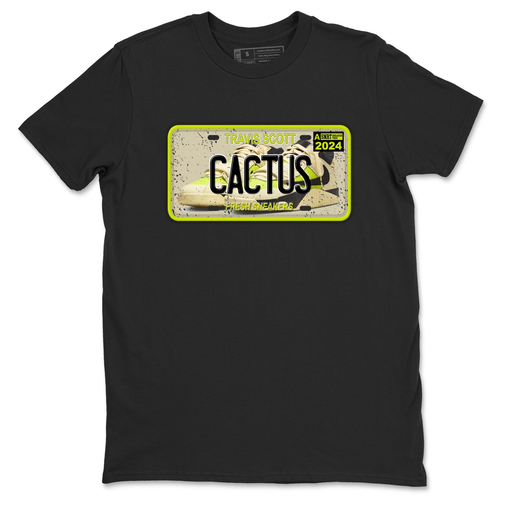 Sneaker Plate sneaker match t-shirt styled to complete your fit with the Jordan Jumpman Jack Travis Scott Bright Cactus sneakers, shown in Black 2.