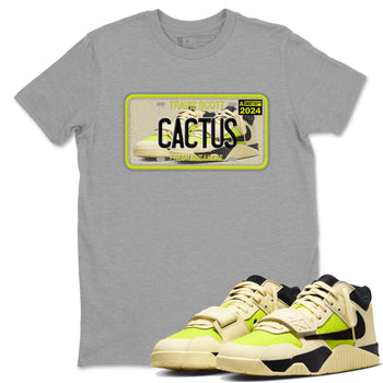 Sneaker Plate sneaker match t-shirt styled to complete your fit with the Jordan Jumpman Jack Travis Scott Bright Cactus sneakers, shown in Heather Grey 1.