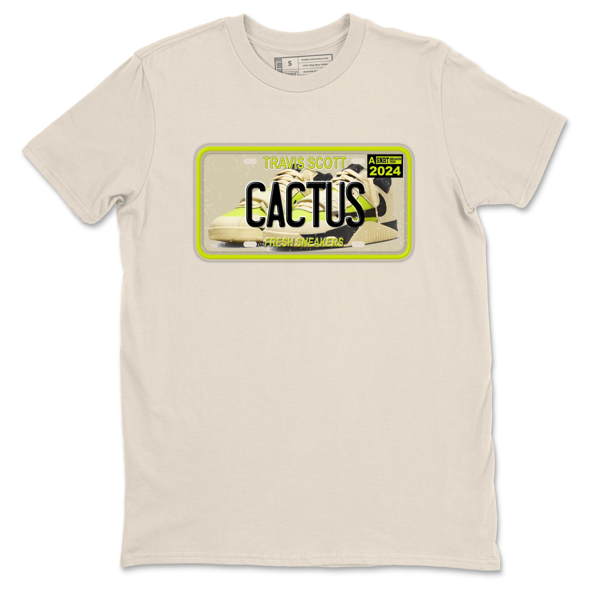 Sneaker Plate sneaker match t-shirt styled to complete your fit with the Jordan Jumpman Jack Travis Scott Bright Cactus sneakers, shown in Natural 2.