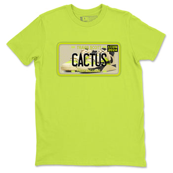 Sneaker Plate sneaker match t-shirt styled to complete your fit with the Jordan Jumpman Jack Travis Scott Bright Cactus sneakers, shown in Safety Green 2.