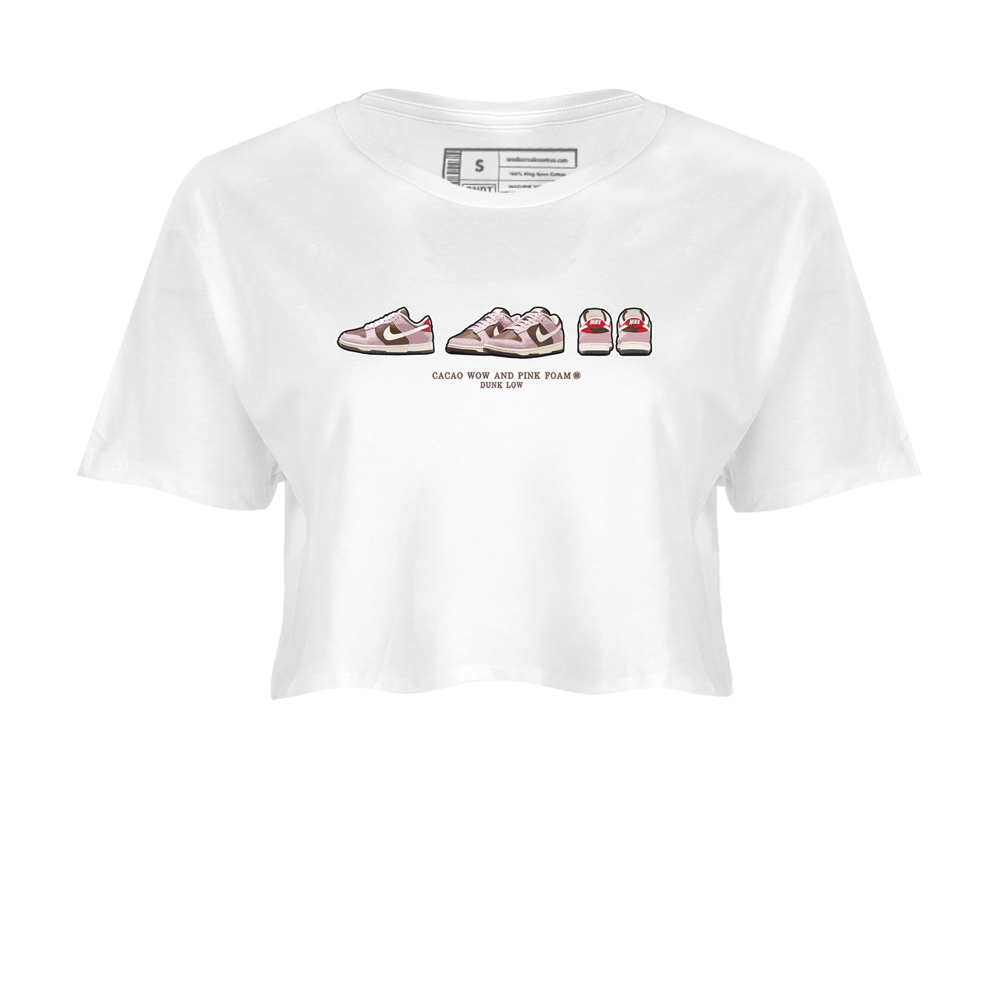 Dunk Cacao Wow And Pink Foam shirts to match jordans Sneaker Prelude sneaker match tees Dunk Cacao Wow And Pink Foam SNRT Sneaker Tees streetwear brand White 2 crop tee
