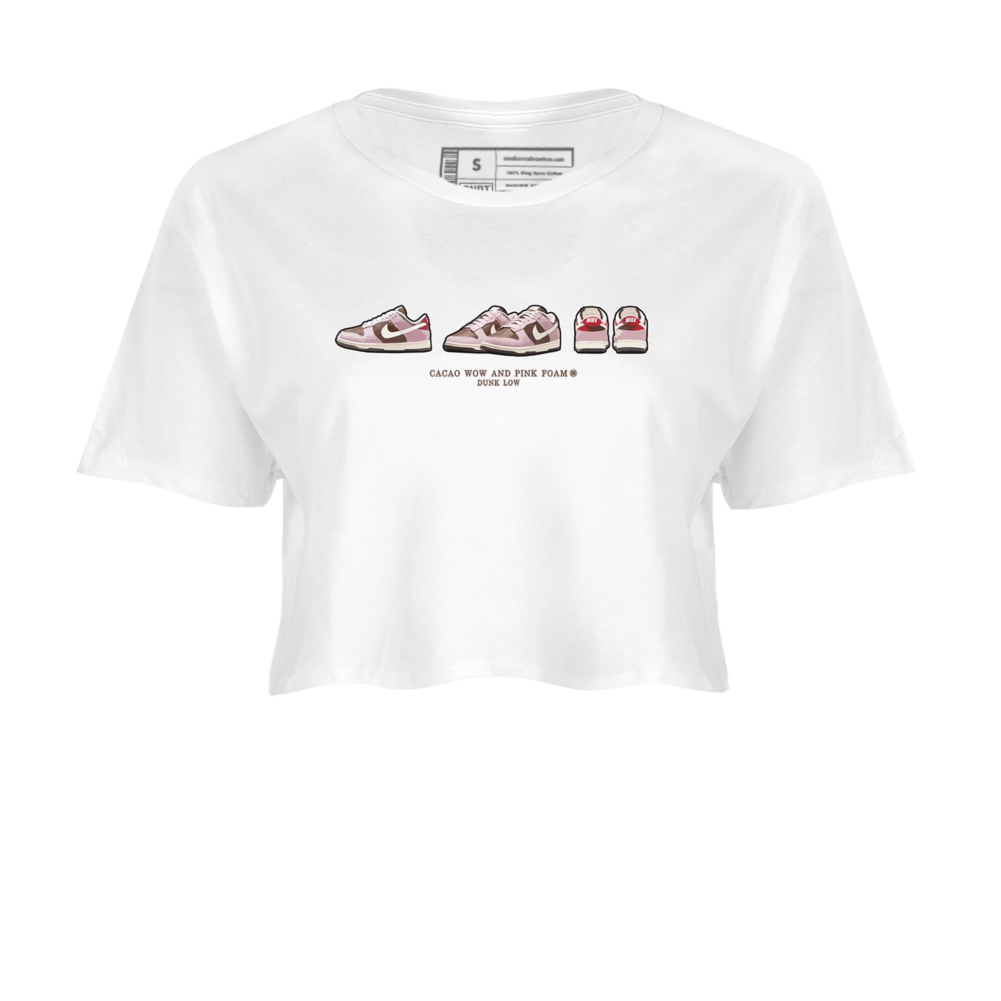 Dunk Cacao Wow And Pink Foam shirts to match jordans Sneaker Prelude sneaker match tees Dunk Cacao Wow And Pink Foam SNRT Sneaker Tees streetwear brand White 2 crop tee
