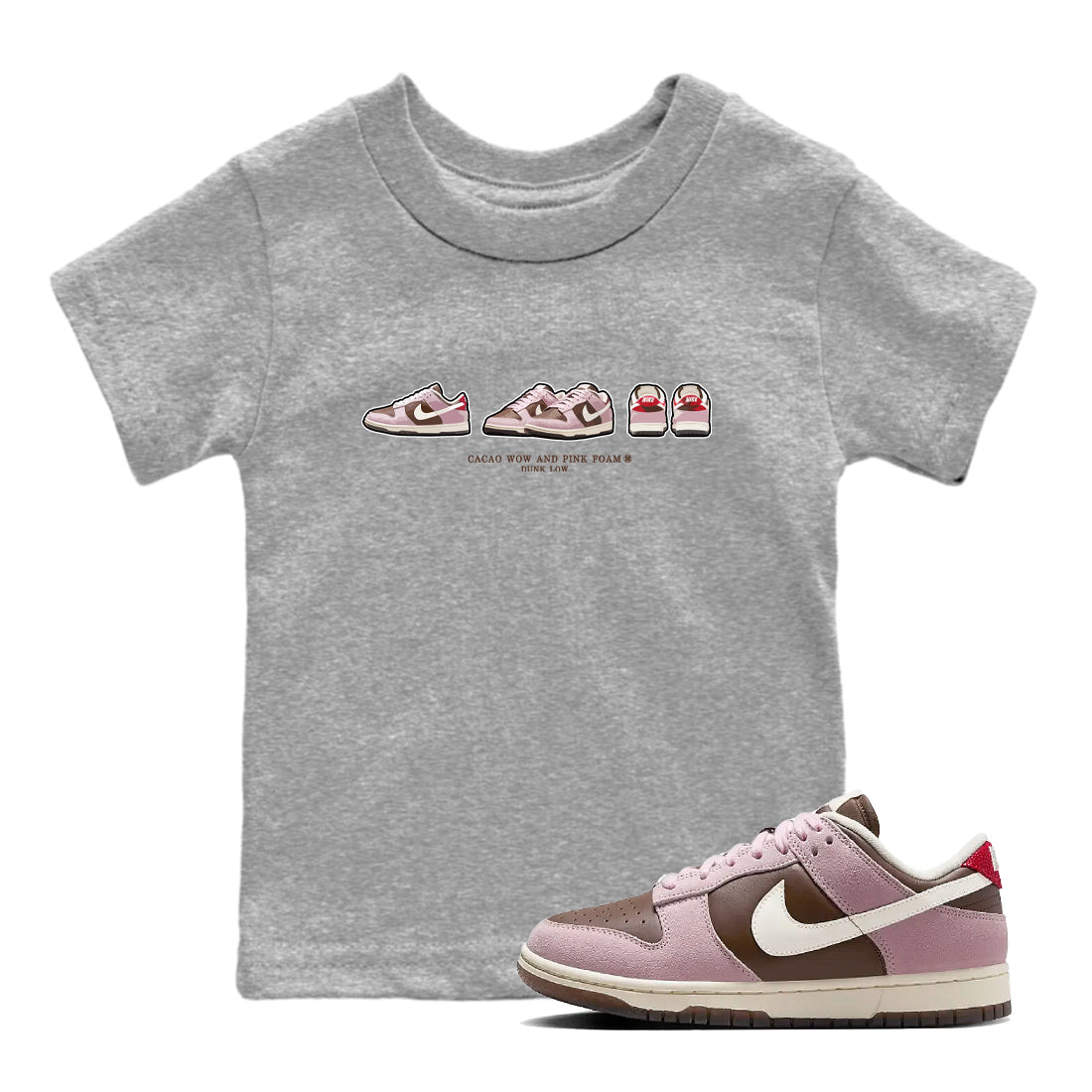 Dunk Cacao Wow And Pink Foam shirts to match jordans Sneaker Prelude sneaker match tees Dunk Cacao Wow And Pink Foam SNRT Sneaker Tees streetwear brand Baby and Youth Heather Grey 1 cotton tee