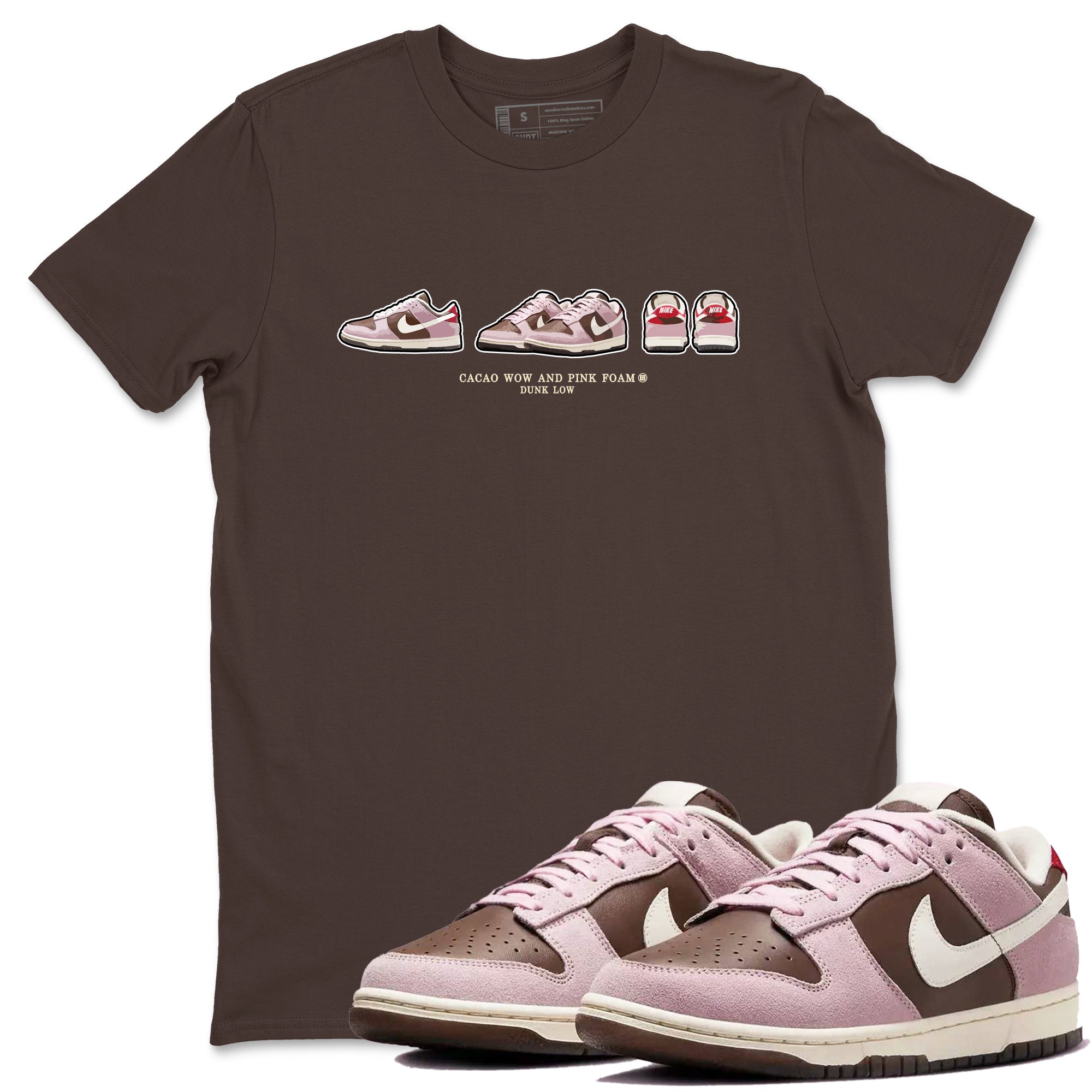 Dunk Cacao Wow And Pink Foam shirts to match jordans Sneaker Prelude sneaker match tees Dunk Cacao Wow And Pink Foam SNRT Sneaker Tees streetwear brand Dark Chocolate 1 unisex cotton tee
