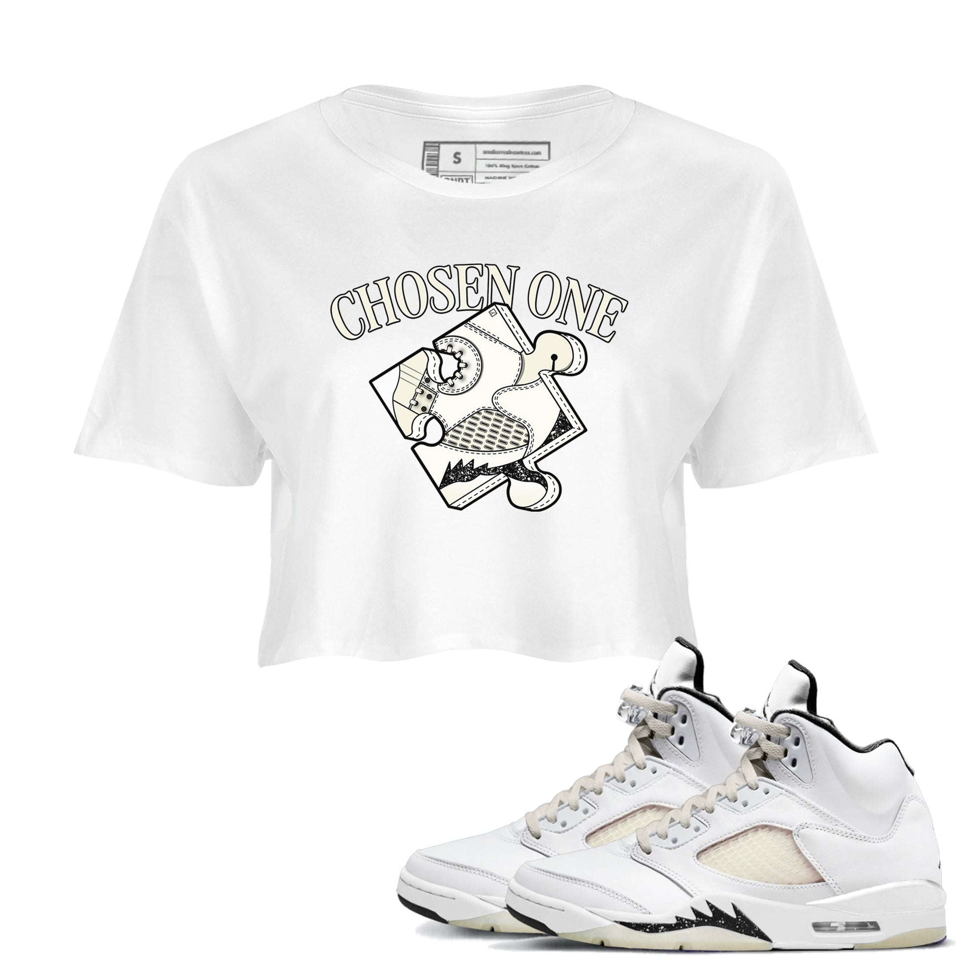 5s Sail shirt to match jordans Sneaker Puzzle sneaker tees Air Jordan 5 Sail SNRT Sneaker Release Tees White 1 crop length shirt