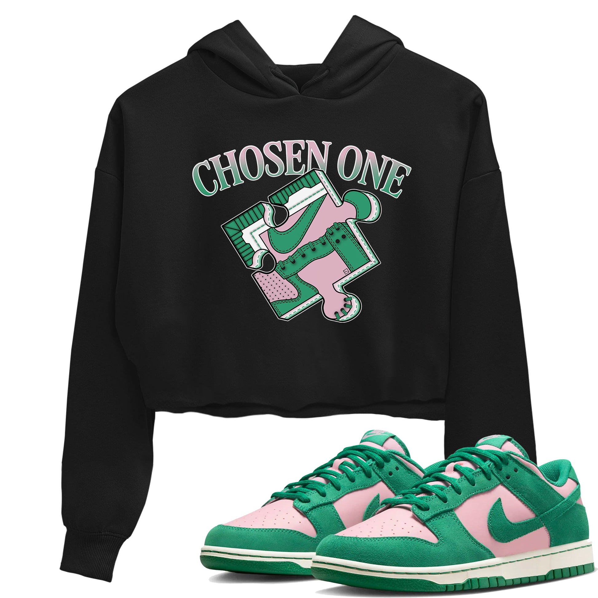 Dunk Medium Soft Pink Malachite shirt to match jordans Sneaker Puzzle sneaker tees Dunk Medium Soft Pink Malachite SNRT Sneaker Release Tees Black 1 crop length shirt