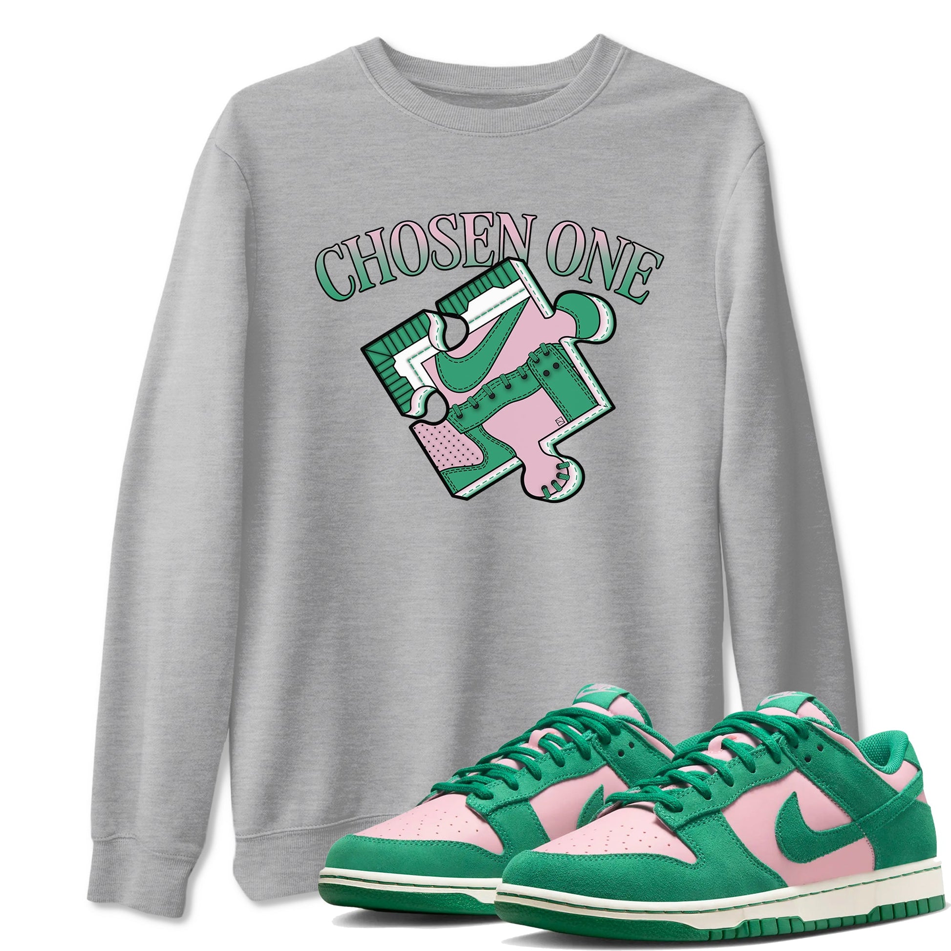 Dunk Medium Soft Pink Malachite shirt to match jordans Sneaker Puzzle sneaker tees Dunk Medium Soft Pink Malachite SNRT Sneaker Release Tees unisex cotton Heather Grey 1 crew neck shirt