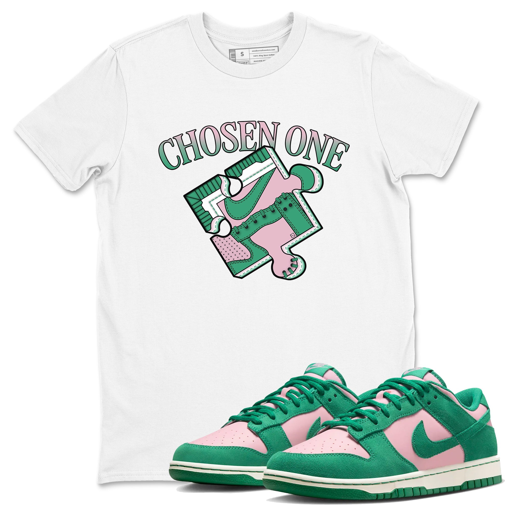 Dunk Medium Soft Pink Malachite shirt to match jordans Sneaker Puzzle sneaker tees Dunk Medium Soft Pink Malachite SNRT Sneaker Release Tees unisex cotton White 1 crew neck shirt