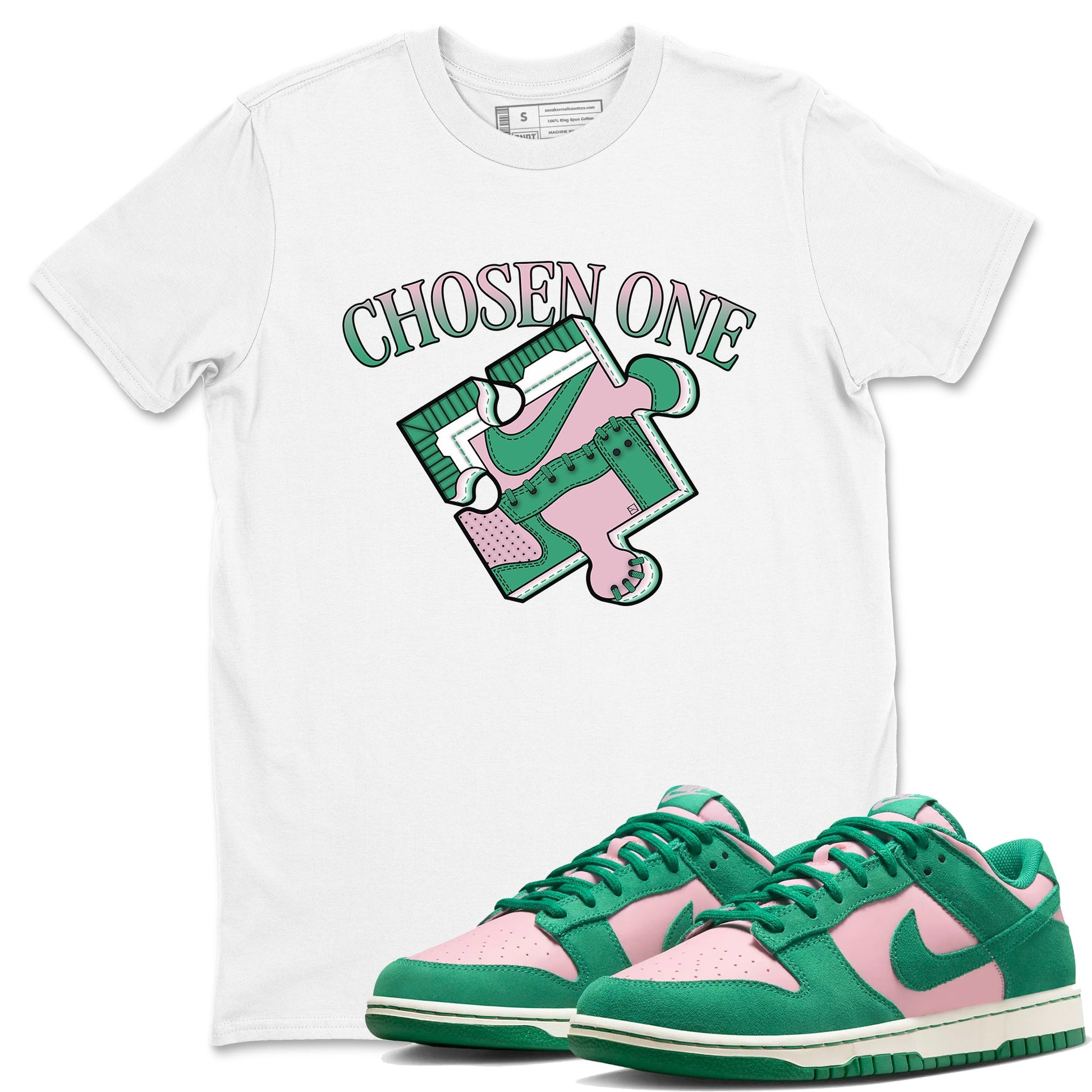 Dunk Medium Soft Pink Malachite shirt to match jordans Sneaker Puzzle sneaker tees Dunk Medium Soft Pink Malachite SNRT Sneaker Release Tees unisex cotton White 1 crew neck shirt
