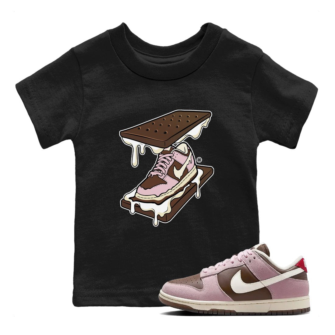 Dunk Cacao Wow And Pink Foam shirts to match jordans Sneaker Sandwich sneaker match tees Dunk Cacao Wow And Pink Foam SNRT Sneaker Tees streetwear brand Baby and Youth Black 1 cotton tee