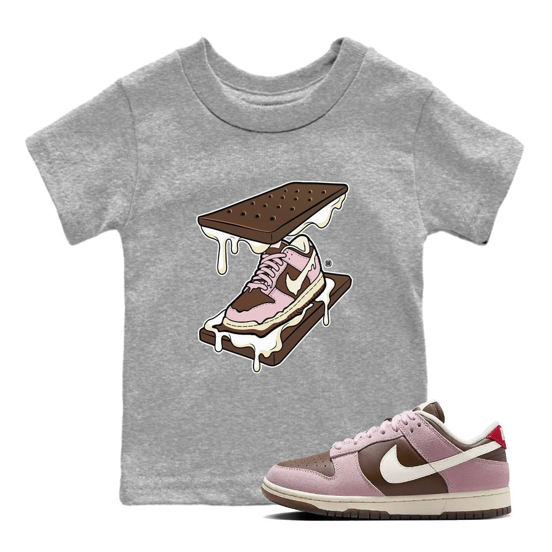Dunk Cacao Wow And Pink Foam shirts to match jordans Sneaker Sandwich sneaker match tees Dunk Cacao Wow And Pink Foam SNRT Sneaker Tees streetwear brand Baby and Youth Heather Grey 1 cotton tee