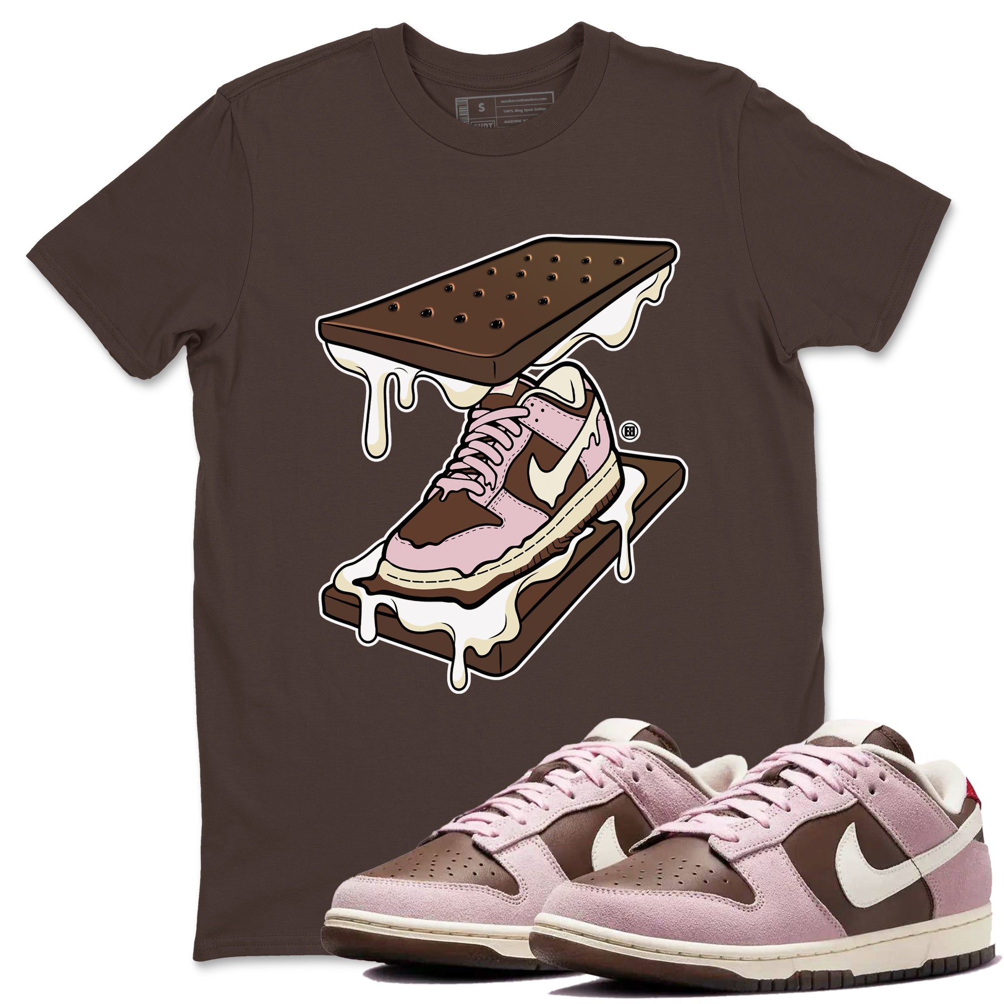 Dunk Cacao Wow And Pink Foam shirts to match jordans Sneaker Sandwich sneaker match tees Dunk Cacao Wow And Pink Foam SNRT Sneaker Tees streetwear brand Dark Chocolate 1 unisex cotton tee