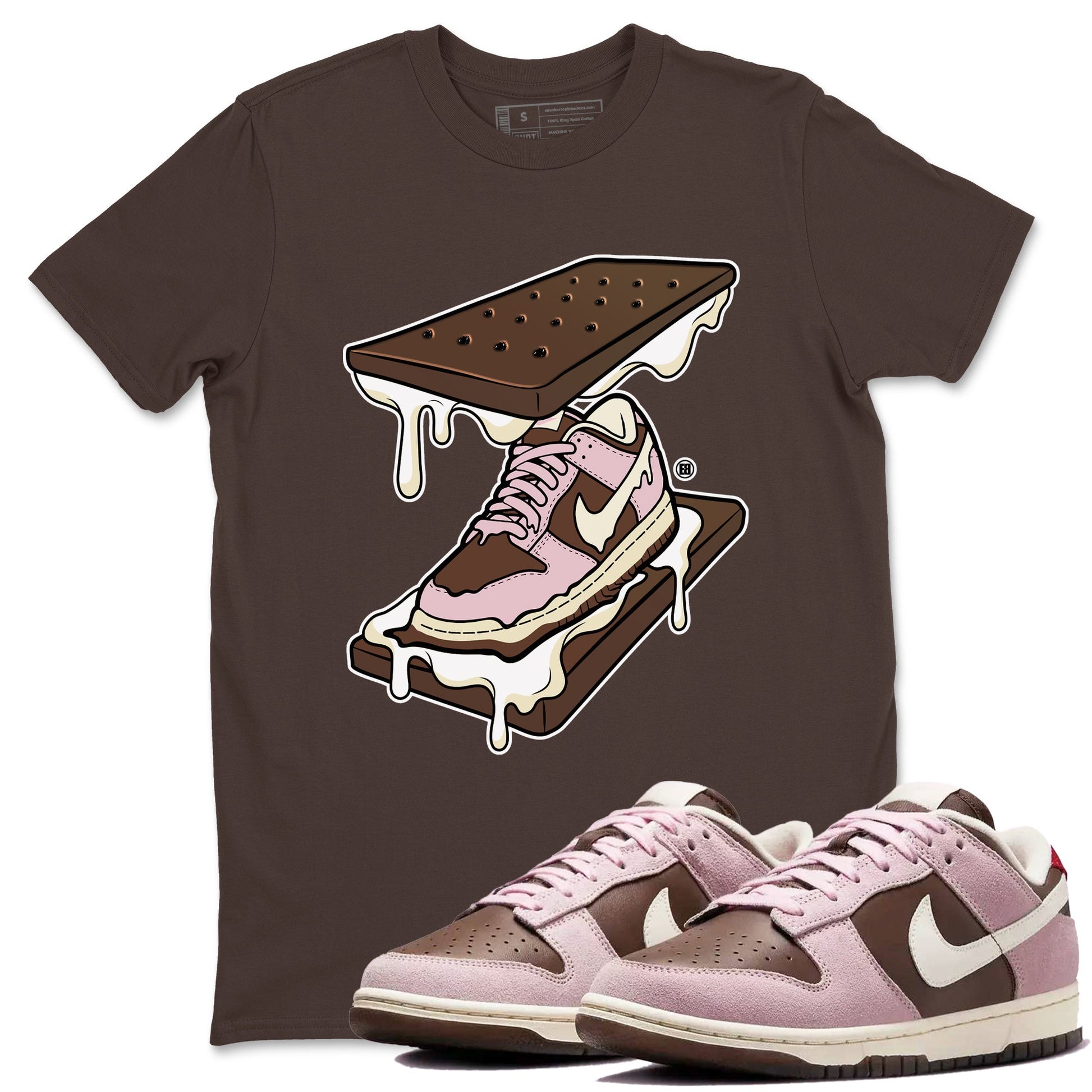 Dunk Cacao Wow And Pink Foam shirts to match jordans Sneaker Sandwich sneaker match tees Dunk Cacao Wow And Pink Foam SNRT Sneaker Tees streetwear brand Dark Chocolate 1 unisex cotton tee