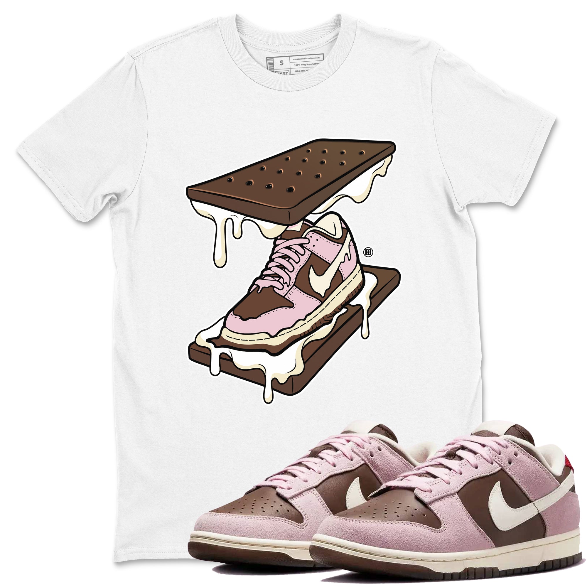 Dunk Cacao Wow And Pink Foam shirts to match jordans Sneaker Sandwich sneaker match tees Dunk Cacao Wow And Pink Foam SNRT Sneaker Tees streetwear brand White 1 unisex cotton tee
