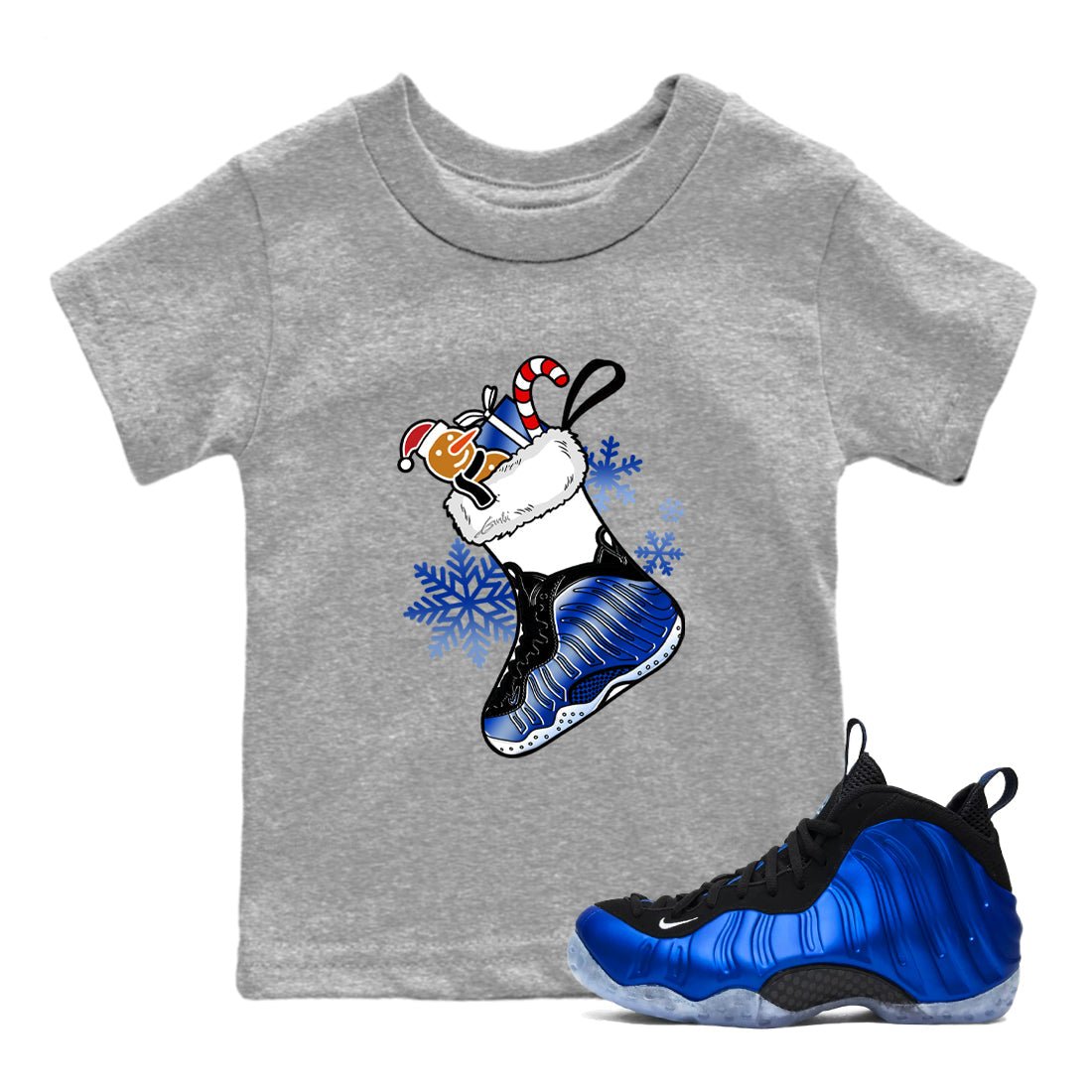 Foams One Royal shirts to match jordans Christmas Sneaker Stocking t shirts to match sneakers Air Foamposite One Royal match shoes to clothes SNRT Sneaker Tees Youth Baby Heather Grey 1 tee
