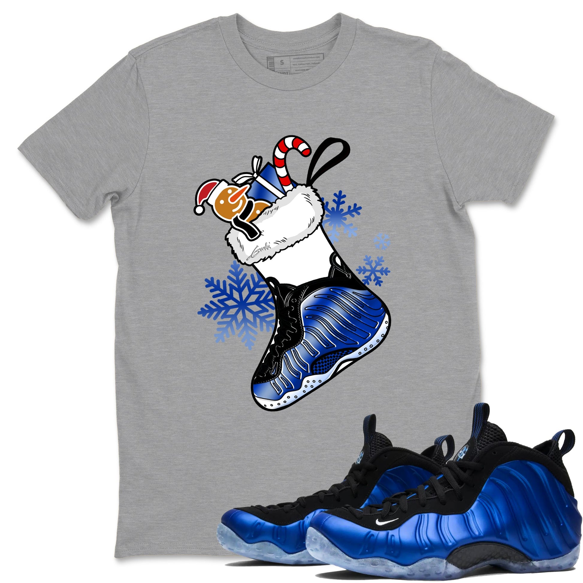 Foams One Royal shirts to match jordans Christmas Sneaker Stocking t shirts to match sneakers Air Foamposite One Royal match shoes to clothes SNRT Sneaker Tees unisex cotton Heather Grey 1 shirts