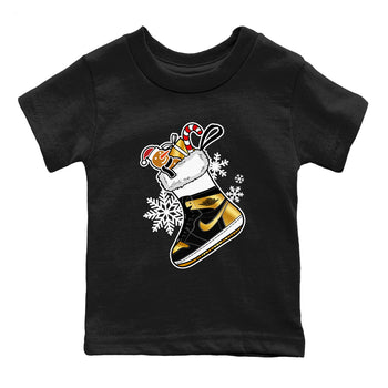 1s Black Metallic Gold shirts to match jordans Christmas Sneaker Stocking t shirts to match sneakers Air Jordan 1 Retro High OG Black Metallic Gold match shoes to clothes SNRT Sneaker Tees Youth Baby Black 2 tee