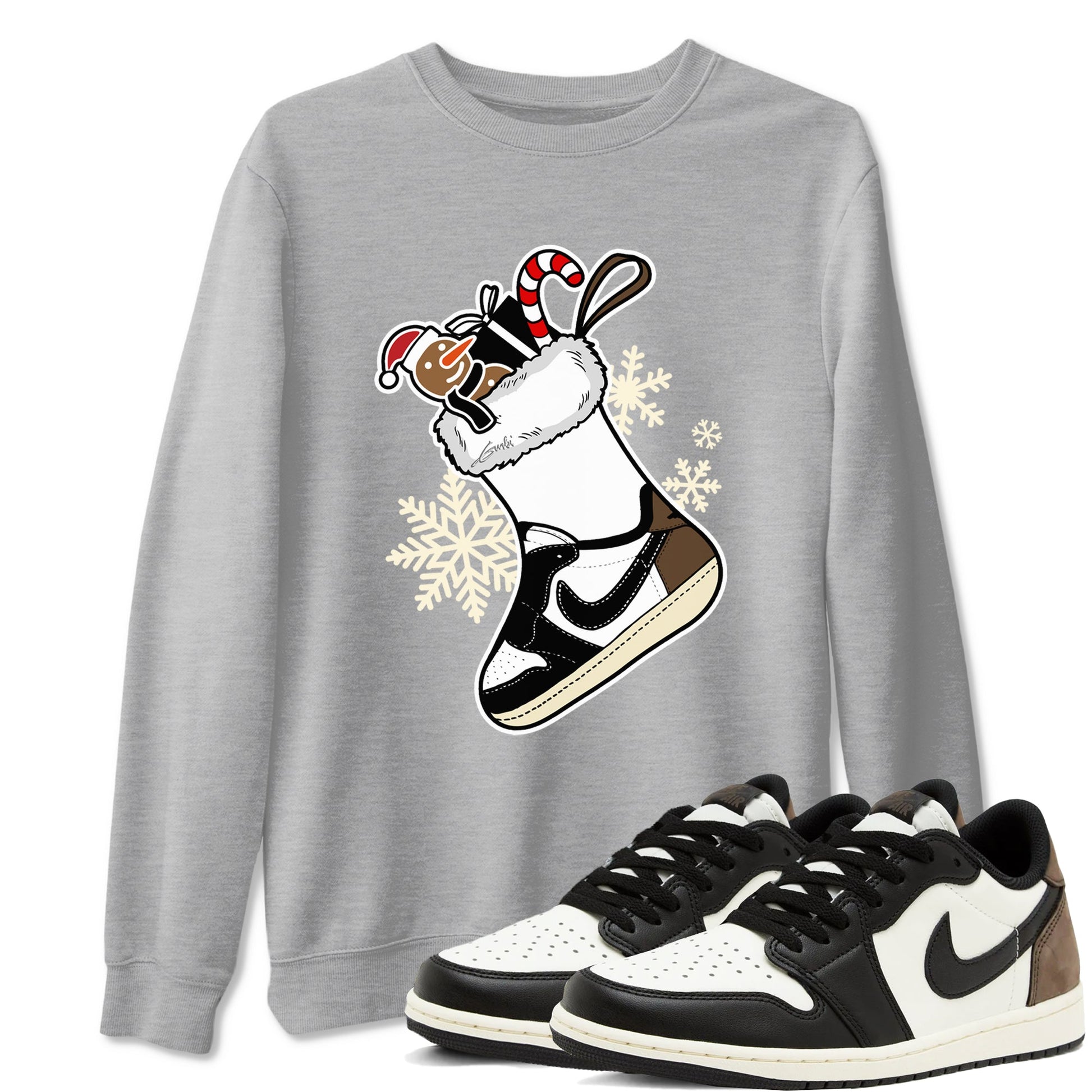 1s Mocha shirts to match jordans Christmas Sneaker Stocking t shirts to match sneakers Air Jordan 1 Low OG Mocha match shoes to clothes SNRT Sneaker Tees unisex cotton Heather Grey 1 shirts