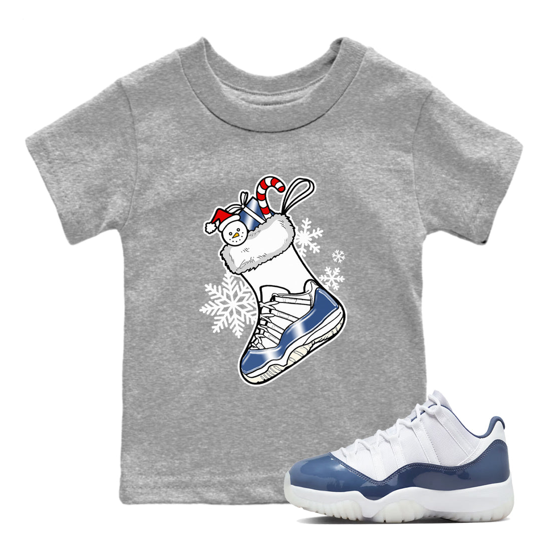 11s Diffused Blue shirts to match jordans Christmas Sneaker Stocking t shirts to match sneakers Air Jordan 11 Retro Low Diffused Blue match shoes to clothes SNRT Sneaker Tees Youth Baby Heather Grey 1 tee