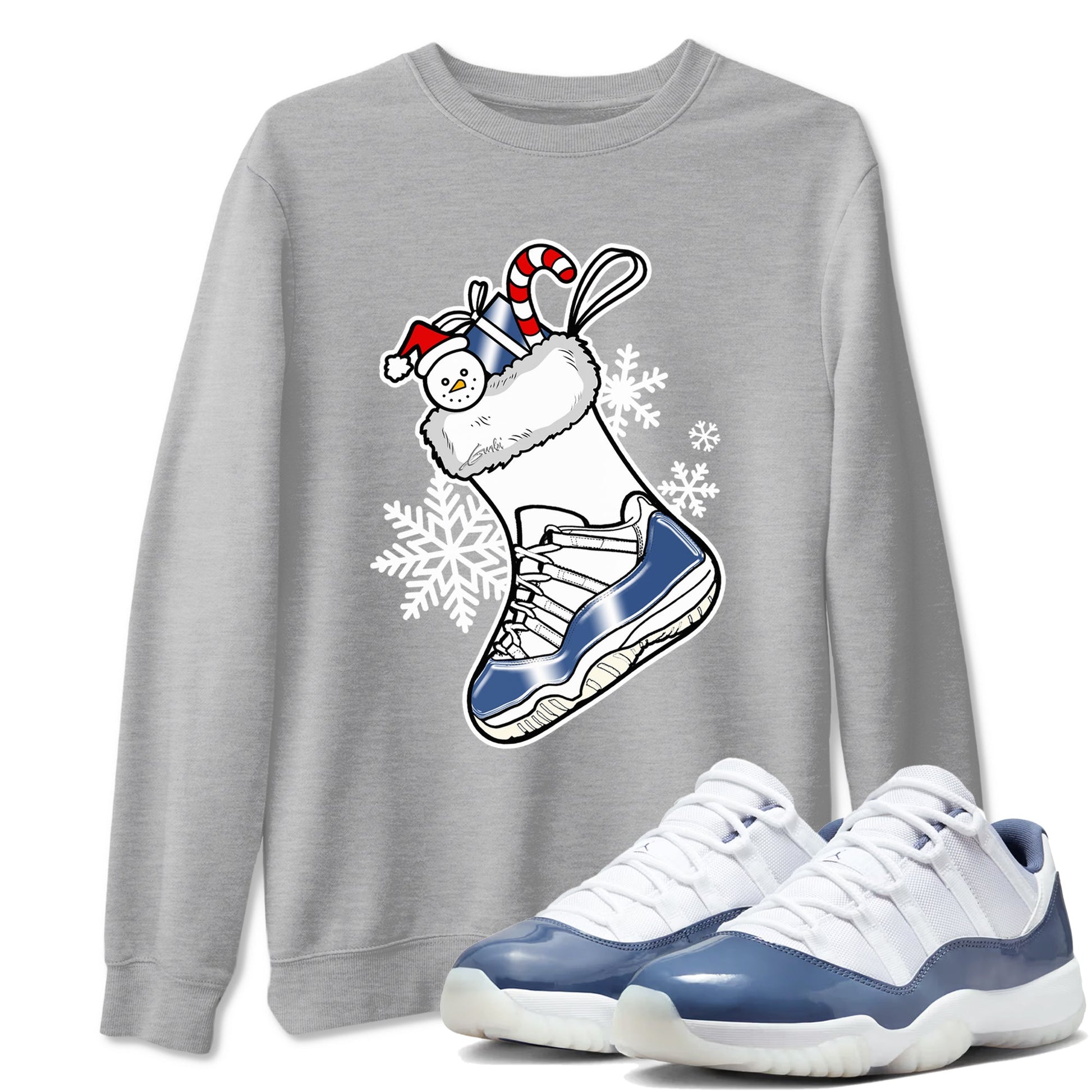 11s Diffused Blue shirts to match jordans Christmas Sneaker Stocking t shirts to match sneakers Air Jordan 11 Retro Low Diffused Blue match shoes to clothes SNRT Sneaker Tees unisex cotton Heather Grey 1 shirts