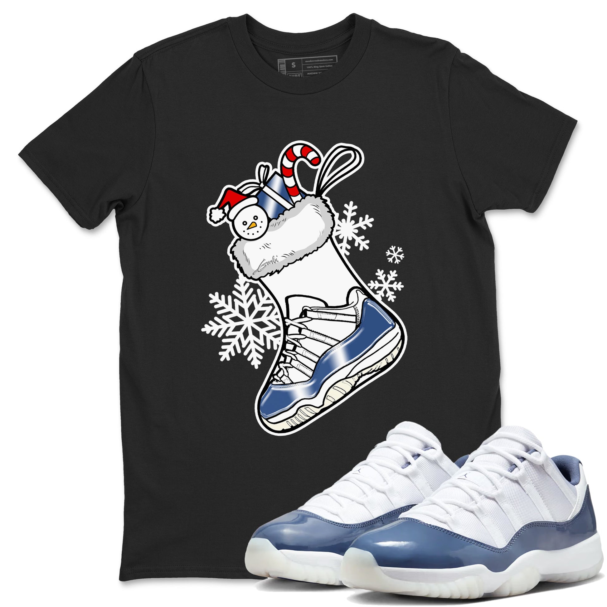 11s Diffused Blue shirts to match jordans Christmas Sneaker Stocking t shirts to match sneakers Air Jordan 11 Retro Low Diffused Blue match shoes to clothes SNRT Sneaker Tees unisex cotton Black 1 shirts