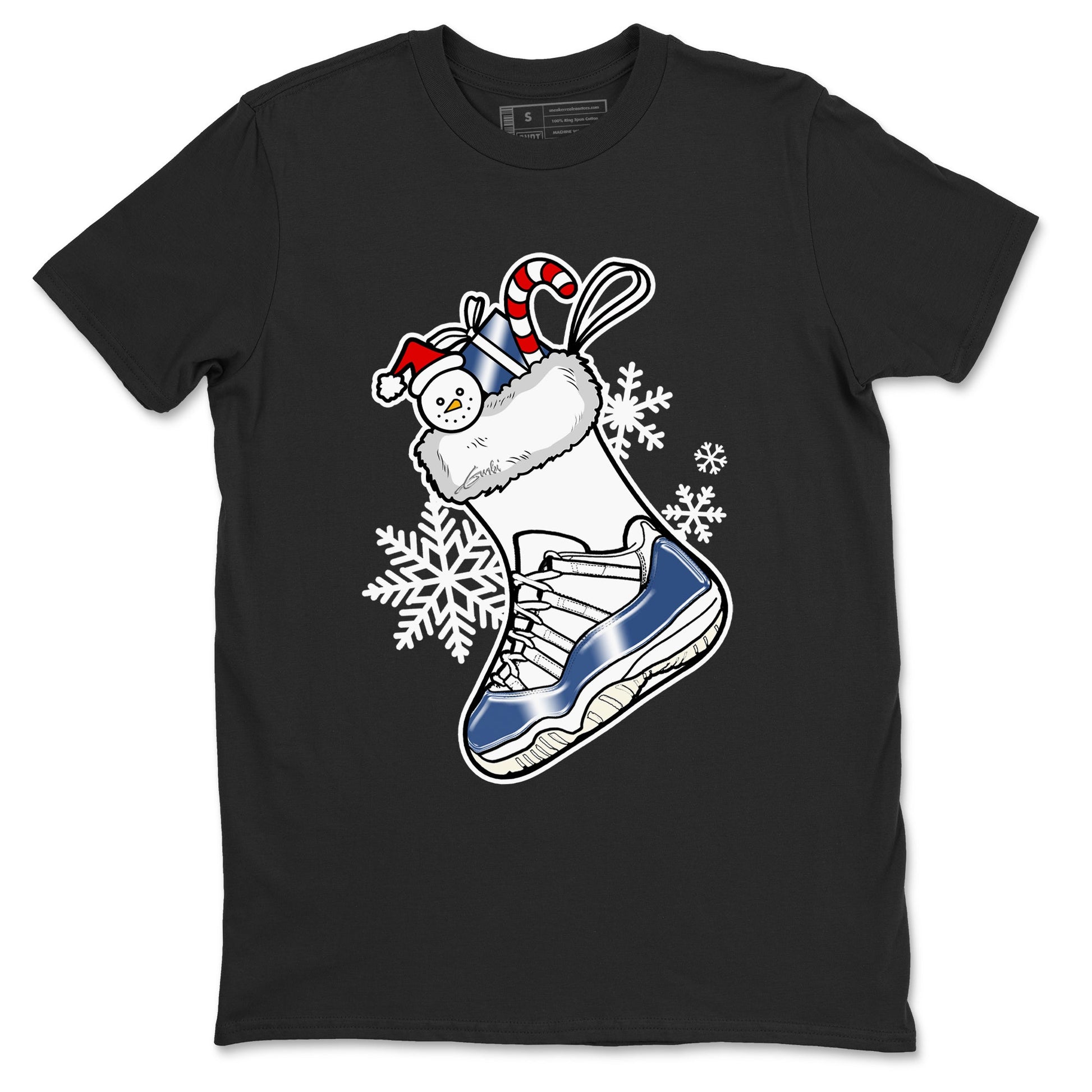 11s Diffused Blue shirts to match jordans Christmas Sneaker Stocking t shirts to match sneakers Air Jordan 11 Retro Low Diffused Blue match shoes to clothes SNRT Sneaker Tees unisex cotton Black 2 shirts