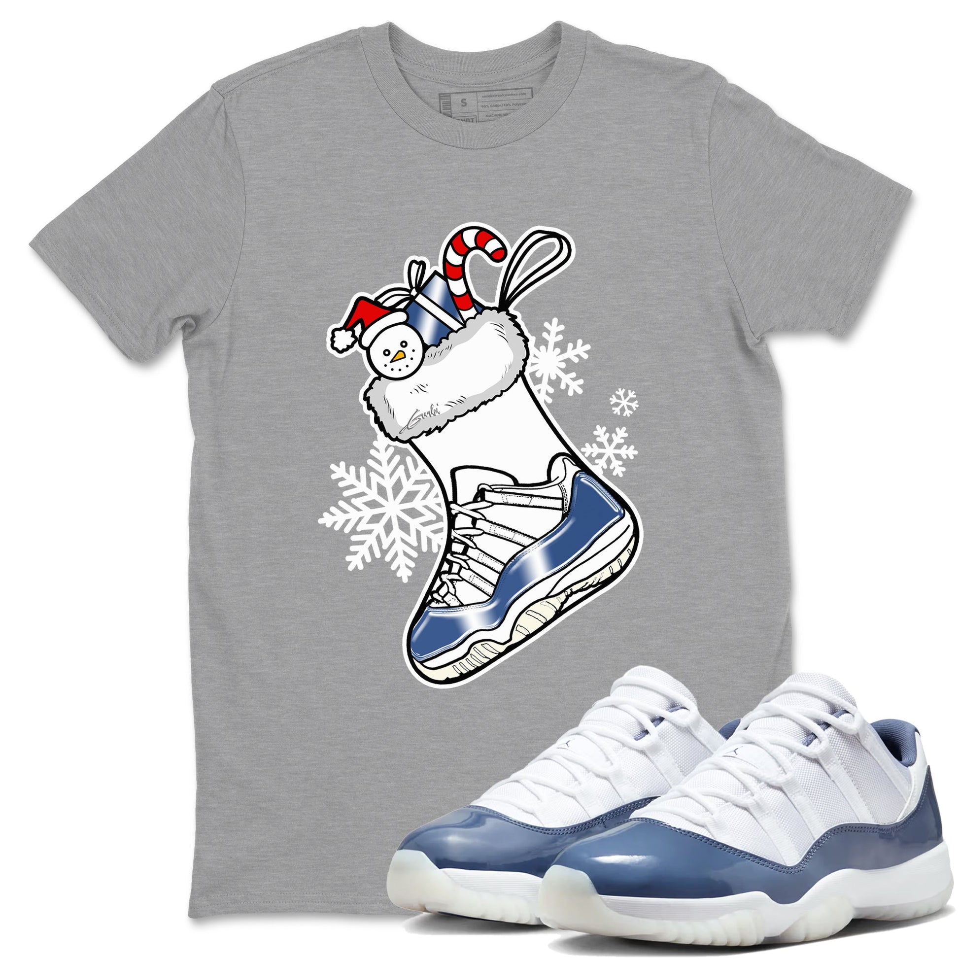 11s Diffused Blue shirts to match jordans Christmas Sneaker Stocking t shirts to match sneakers Air Jordan 11 Retro Low Diffused Blue match shoes to clothes SNRT Sneaker Tees unisex cotton Heather Grey 1 shirts