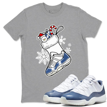 11s Diffused Blue shirts to match jordans Christmas Sneaker Stocking t shirts to match sneakers Air Jordan 11 Retro Low Diffused Blue match shoes to clothes SNRT Sneaker Tees unisex cotton Heather Grey 1 shirts