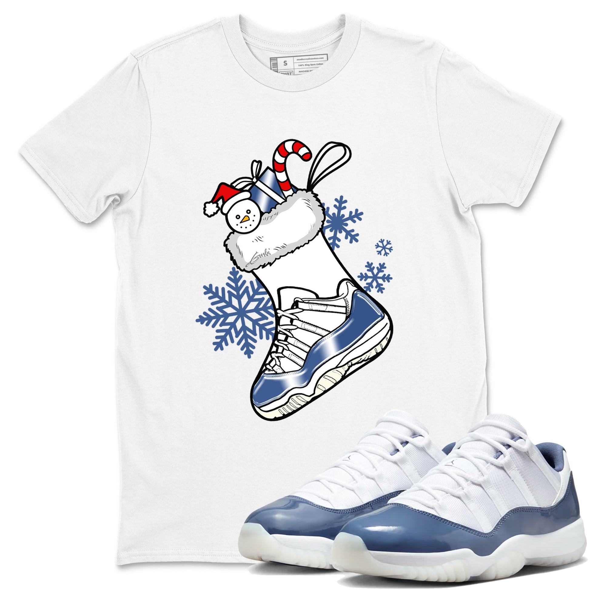 11s Diffused Blue shirts to match jordans Christmas Sneaker Stocking t shirts to match sneakers Air Jordan 11 Retro Low Diffused Blue match shoes to clothes SNRT Sneaker Tees unisex cotton White 1 shirts
