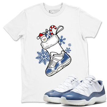 11s Diffused Blue shirts to match jordans Christmas Sneaker Stocking t shirts to match sneakers Air Jordan 11 Retro Low Diffused Blue match shoes to clothes SNRT Sneaker Tees unisex cotton White 1 shirts